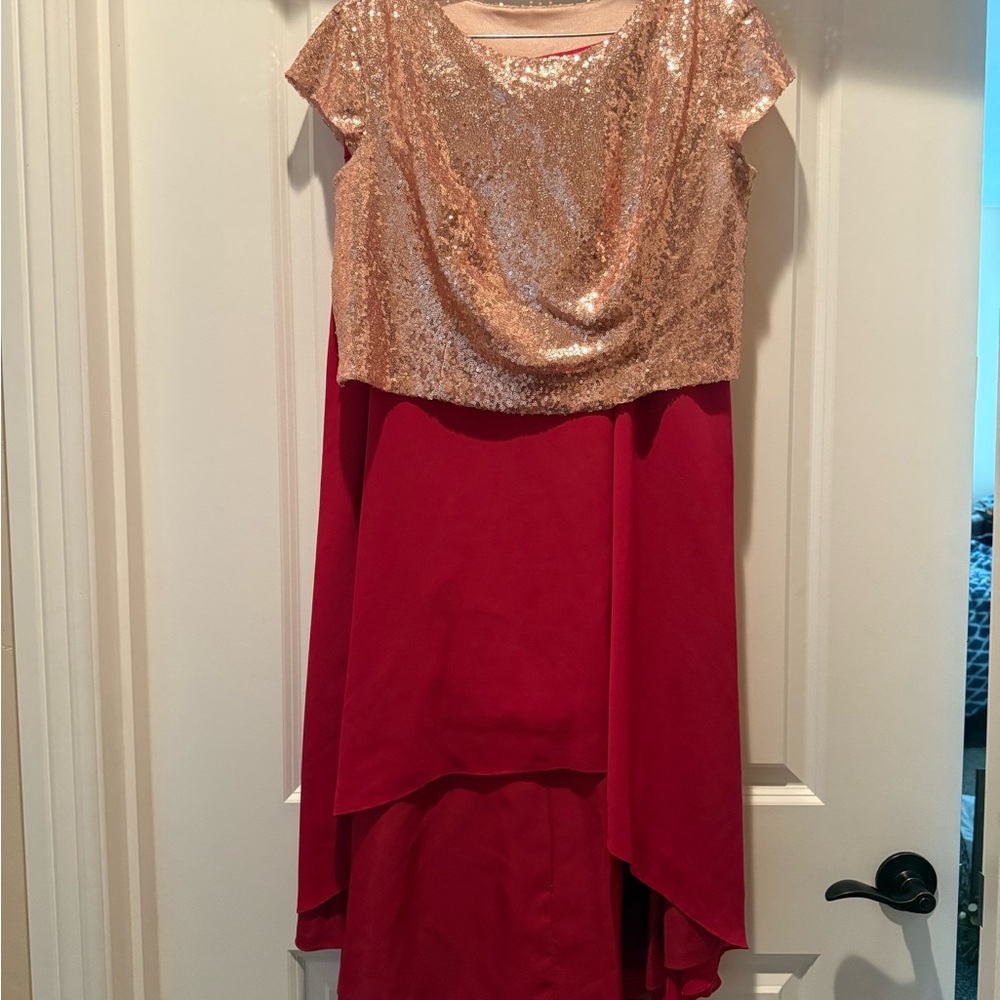 Elegant Sequin Overlay Red Dress